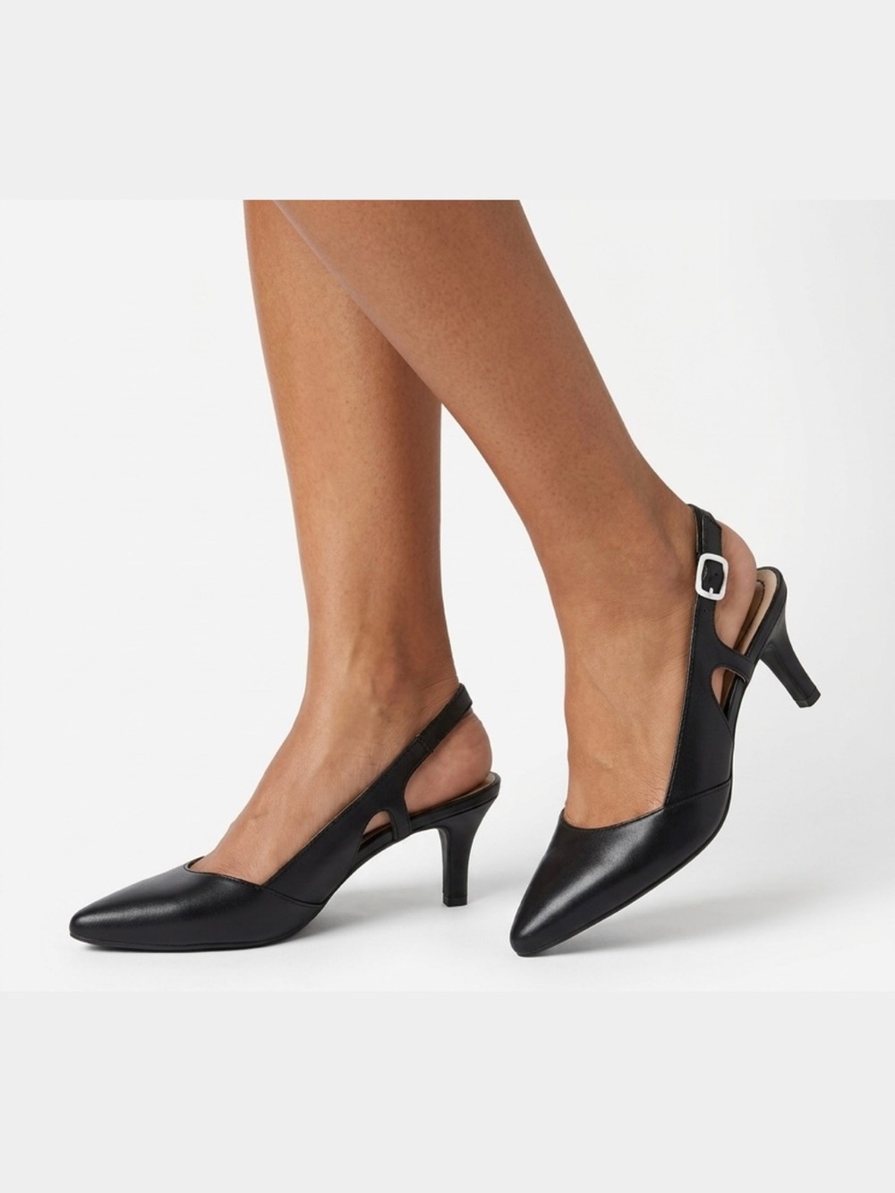 Life Stride Black Pointed Slingback Heels